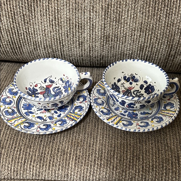 Artisan Blue and White Ceramic Cup and Saucer Set